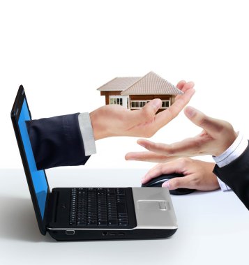 Giving a mini house from laptop clipart