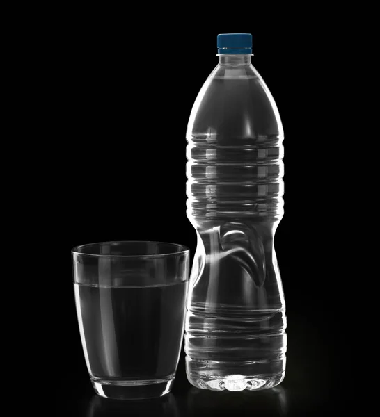 Láhev vody a skla — Stock fotografie