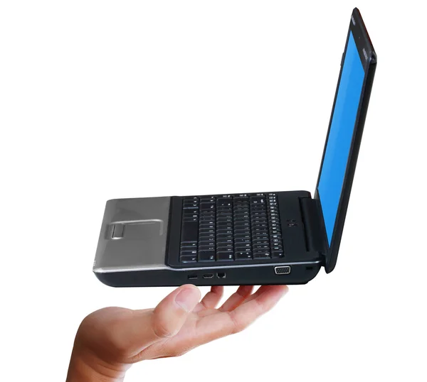 Segurando laptop — Fotografia de Stock