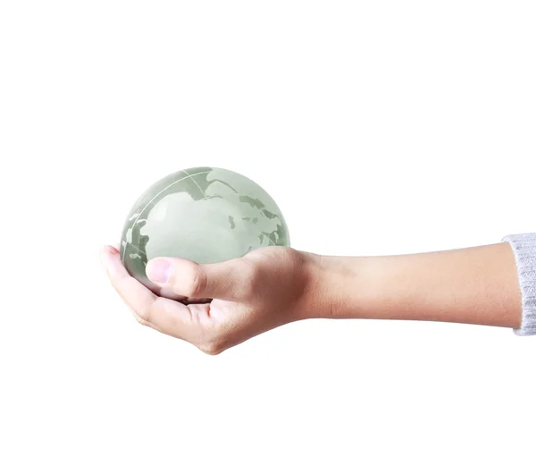 Держа глобус в руке — стоковое фото