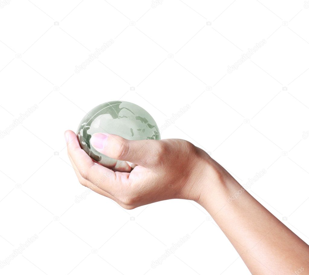 Holding globe in his hand