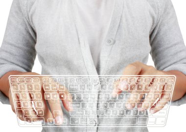 Typing in on a virtual keyboard clipart