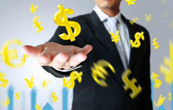 Бизнесмен с иконой денег — стоковое фото