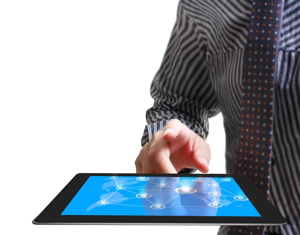 Händerna pekar på touch-skärm, touch-tablett — Stockfoto