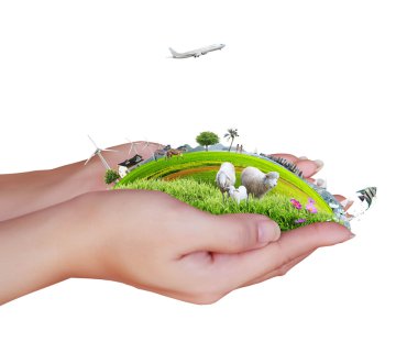 Hand holding a house ands nature clipart