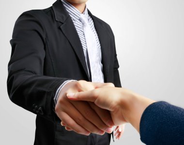 Business woman shaking hands with a man clipart