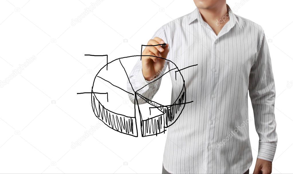 Business man hand drawing a graph