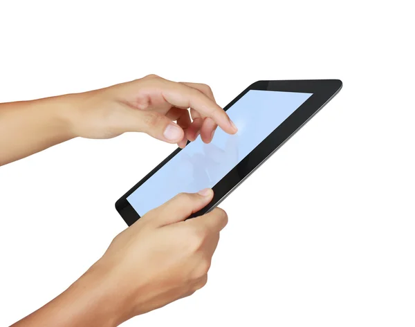 Le mani puntano sul touch screen, sul touch- table — Foto Stock