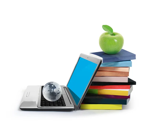 Books and laptop isolated — Stock Photo, Image