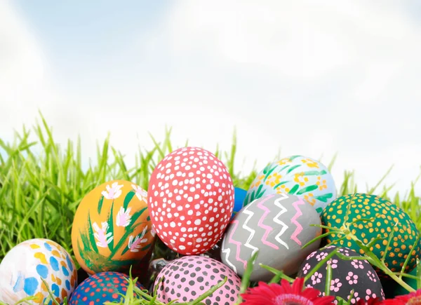 Easter eggs on green grass — Stock Photo, Image