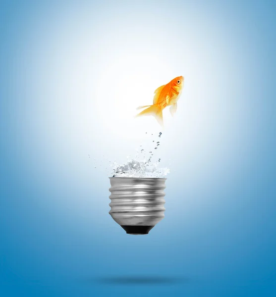 stock image Goldfish jumping out light bulb