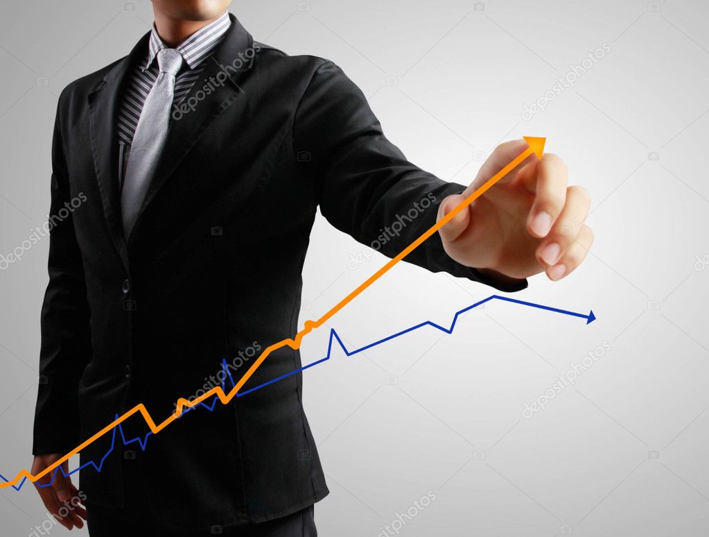 Business men hand write graph