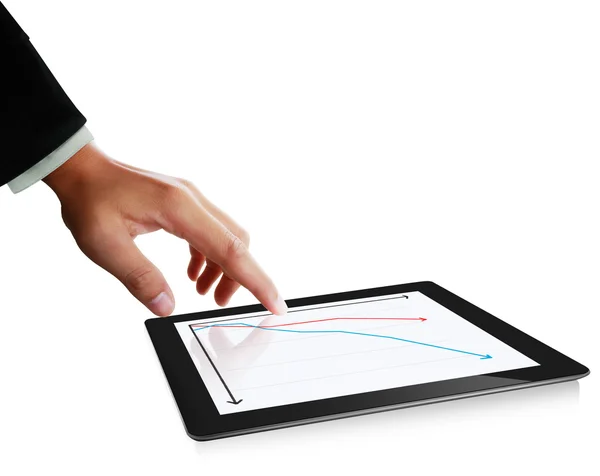Apontando no tablet tela sensível ao toque — Fotografia de Stock