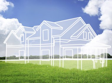 New house vision on green meadow clipart