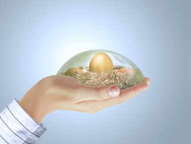 Golden egg in hand clipart