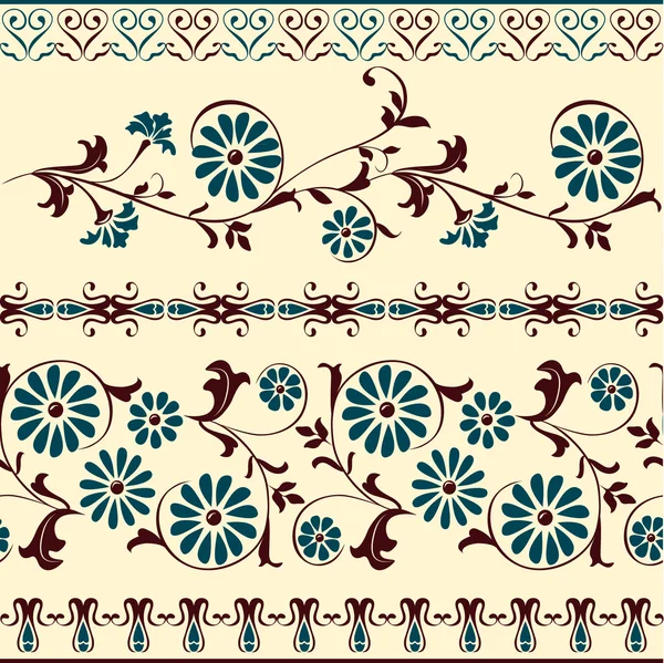Webbing, blonder, border, banner sømløse mønster med hvirvlende dekorative blomster elementer. Kant af stoffet, materiale – Stock-vektor