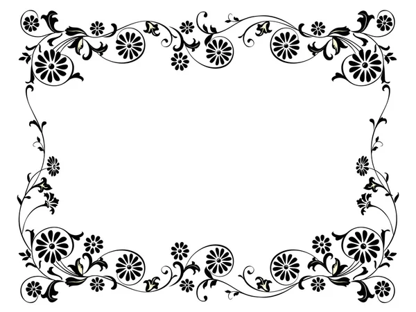 Marco de diseño con adorno de elementos florales decorativos arremolinados negros — Vector de stock