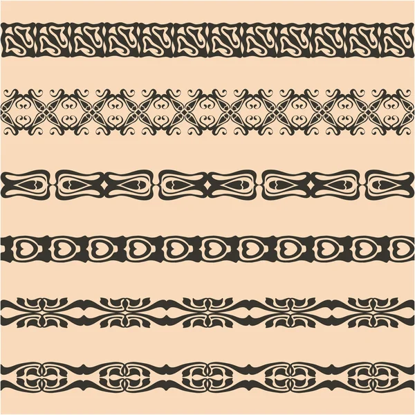 Gurtband, Spitze, Bordüre, Banner nahtlose Muster mit wirbelnden dekorativen Elementen. — Stockvektor