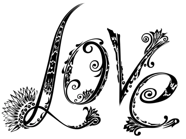 Надпись любовь в стиле абстрактного цветочного узора на белом бумажном фоне . — стоковый вектор