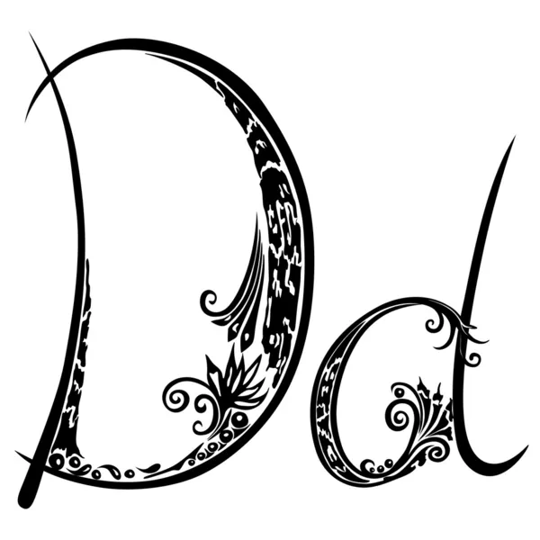 Letra D d en el estilo de patrón floral abstracto sobre un fondo blanco — Vector de stock