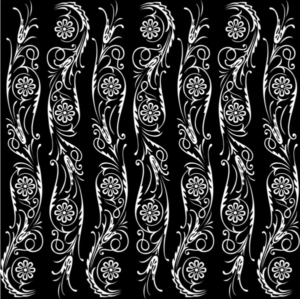Adornos floral fondo negro blanco — Archivo Imágenes Vectoriales