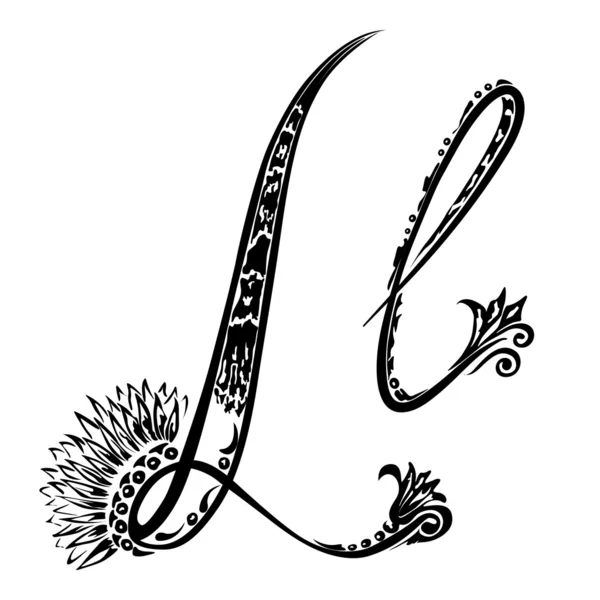 Carta L l no estilo de padrão floral abstrato em um fundo branco — Vetor de Stock