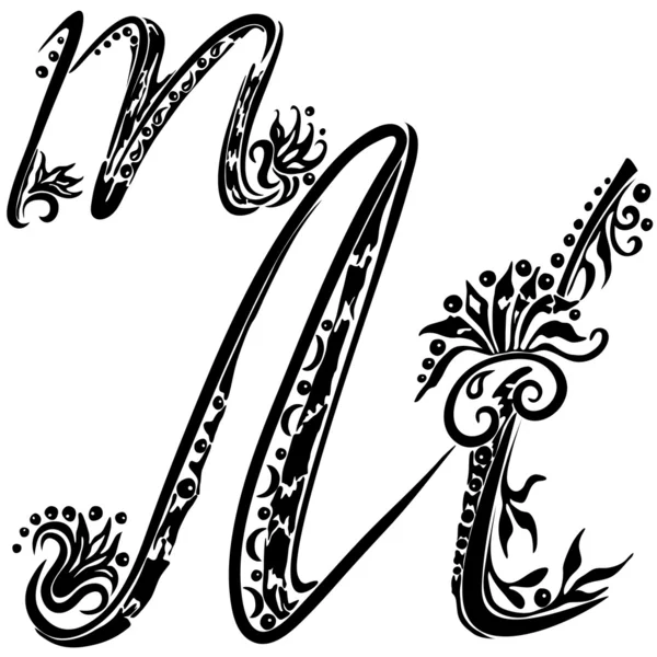 Lettre M m dans le style de motif floral abstrait sur un fond blanc — Image vectorielle
