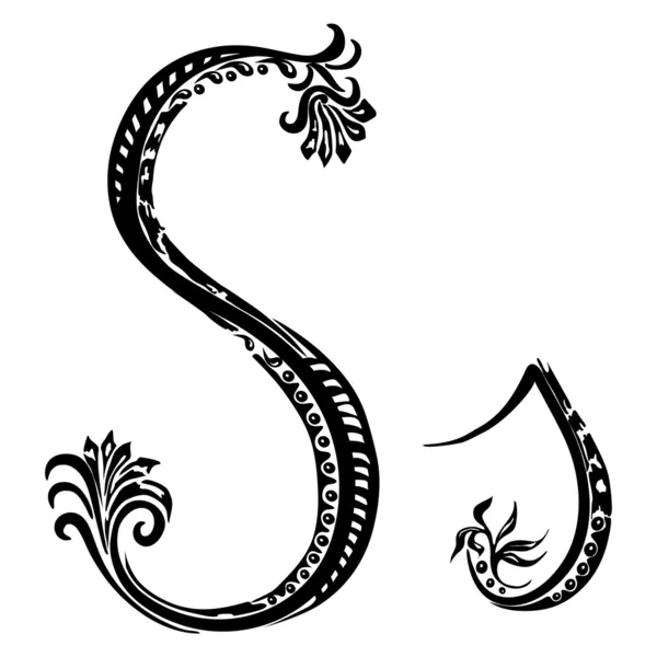Lettre S s dans le style de motif floral abstrait sur un fond blanc — Image vectorielle