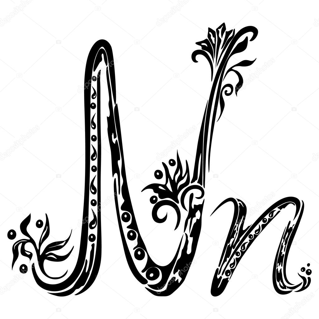 Letter N n in the style of abstract floral pattern on a white background