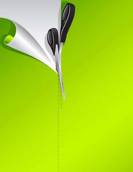 Schere und grünes Papier — Stockvektor
