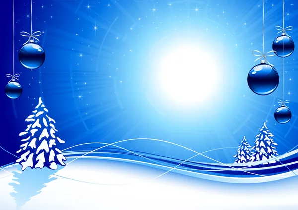 Hintergrund mit blauen Weihnachtskugeln und Sternen — Stockvektor