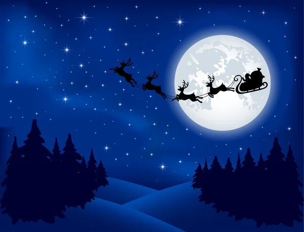 La slitta di Babbo Natale sullo sfondo della Luna — Vettoriale Stock