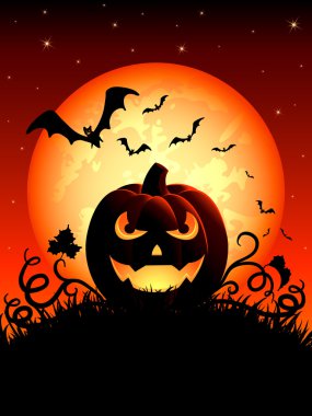 Jack O' Lantern on Moon background clipart