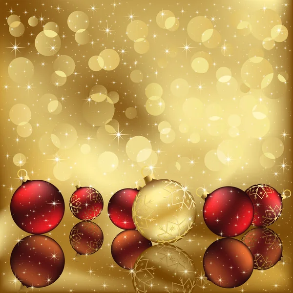 Gouden achtergrond met kerstballen — Stockvector