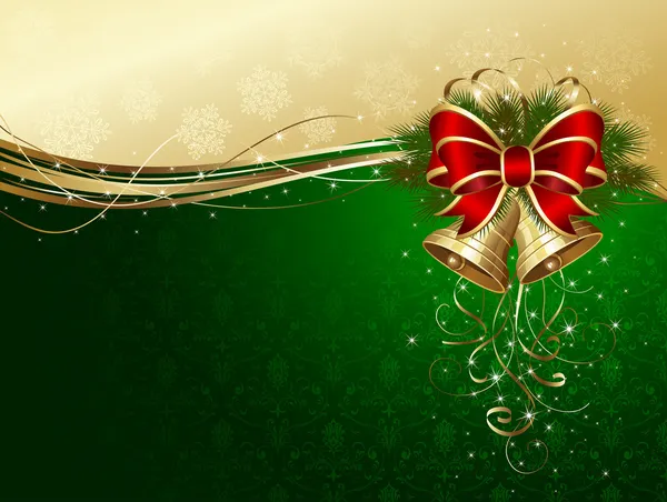 Sfondo natalizio con campane e fiocco decorativo — Vettoriale Stock
