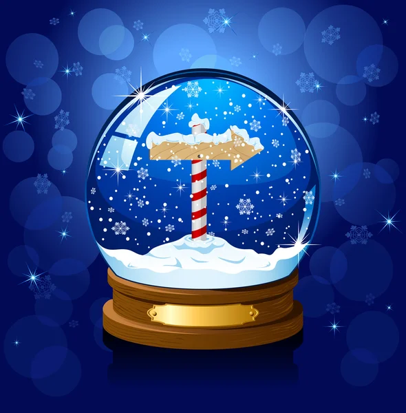 Weihnachten Schneekugel mit Nordpolschild — Stockvektor