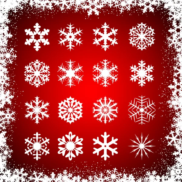 Flocons de neige sur fond rouge — Image vectorielle