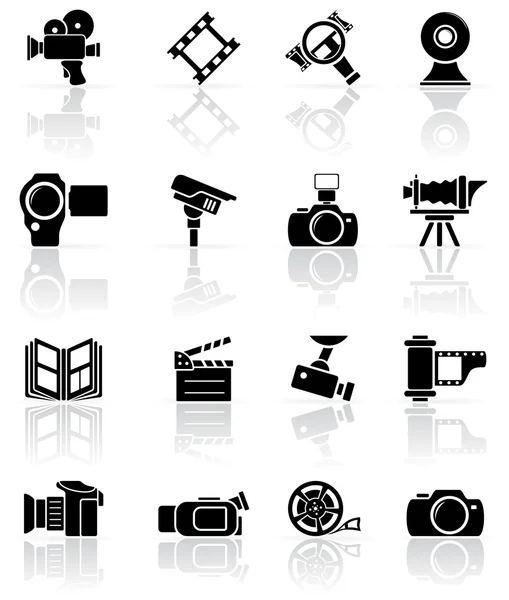 Conjunto de ícones de foto-vídeo preto —  Vetores de Stock