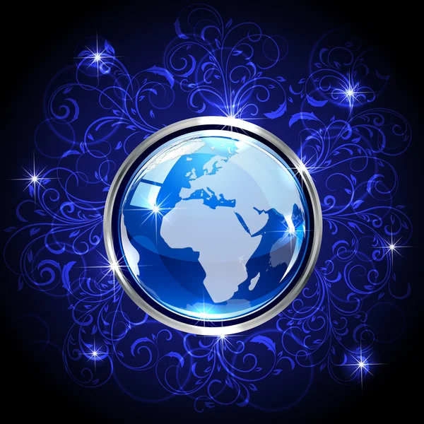 Globe bleu avec des éléments floraux — Image vectorielle