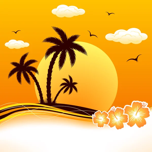 Tropisch strand zonsondergang — Stockvector