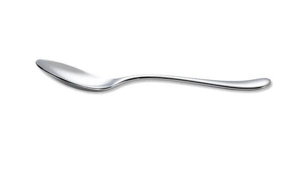 Tampilan samping teaspoon perak terisolasi pada warna putih dengan tapak kliping — Stok Foto