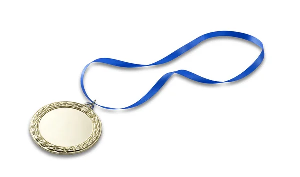 Medalla deportiva de oro en blanco con copyspace y ruta de recorte — Foto de Stock