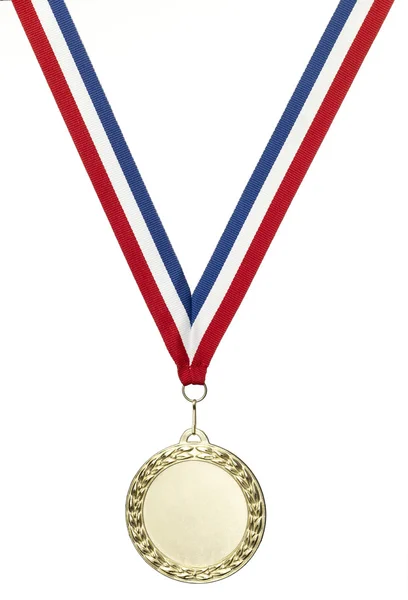 白いウィットに分離されたクリッピング パスと空白のゴールド スポーツ メダル — ストック写真