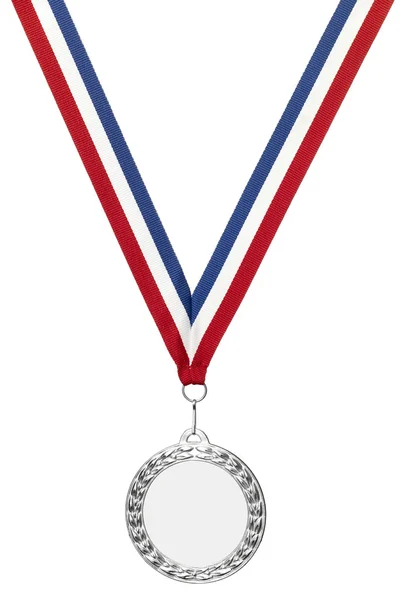 Zilveren sport medaille leeg met uitknippad en copyspace — Stockfoto