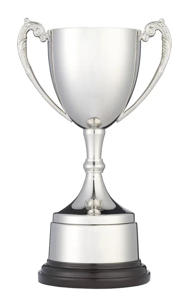 Elszigetelt fehér vágógörbével ezüst trophy-kupa — Stock Fotó