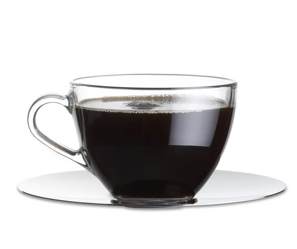 Svart kaffe i en glas kopp med urklippsbana Stockbild
