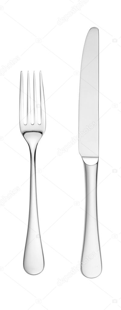 Overhead knife and fork isolated on white with paths