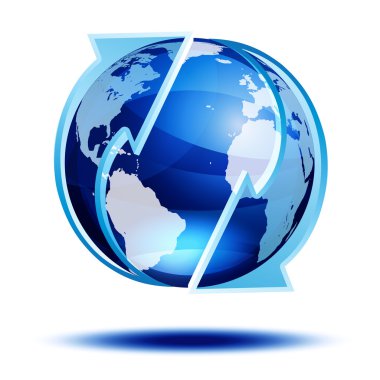 Blue globe with arrows clipart