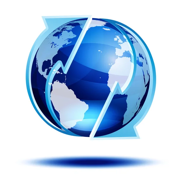 Blue globe with arrows — Stock Vector