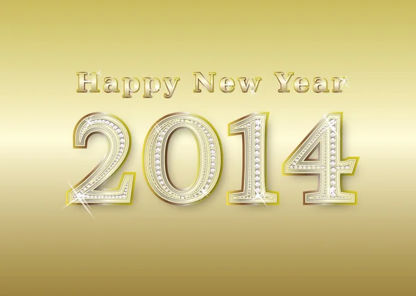 Año nuevo 2014 oro con diamantes, ilustración vectorial — Vector de stock